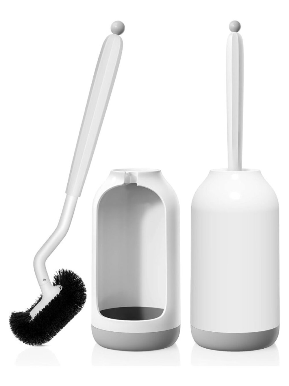 S-Shaped Bristle Toilet Brush Set Curved Head Deep Cleaning with Holder 2 Pack